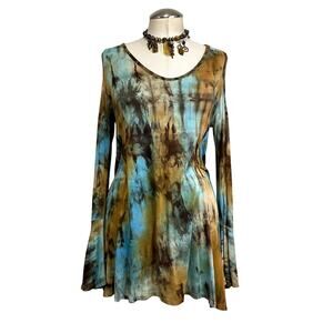 Vintage R. Rouge USA 90s Fairy Hippie Boho Tie Dye Cold Shoulder Long Sleeve Top